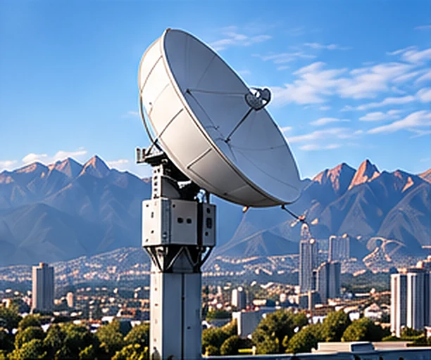 Antena de telecomunicaciones sobre la ciudad